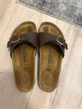 Birkenstock Madrid Single Strap Sandal in Dark Brown